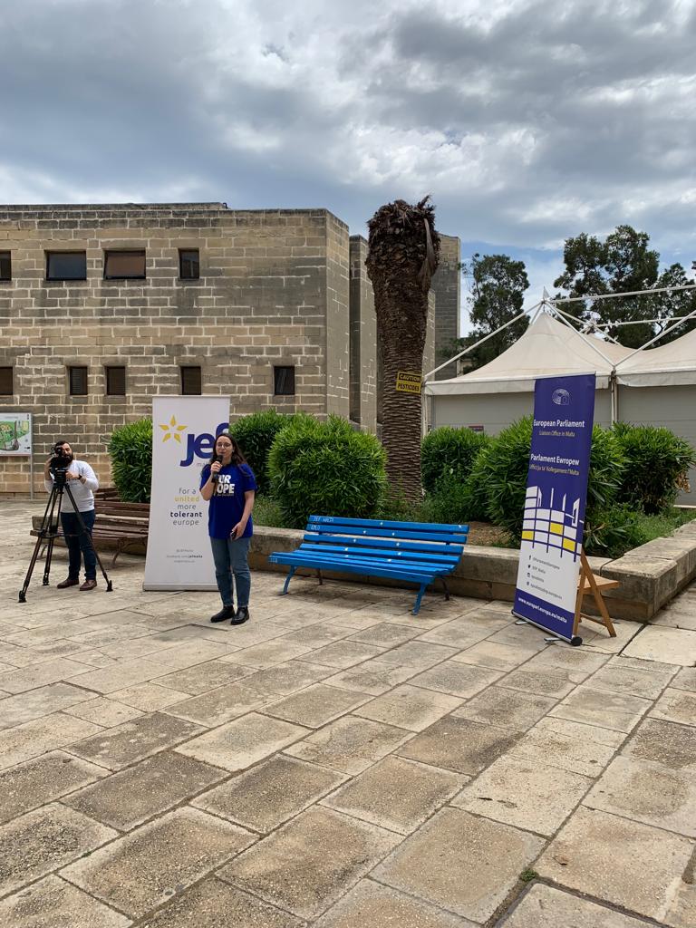 JEF Malta President Nicole Spiteri launching the first European Bench in Malta