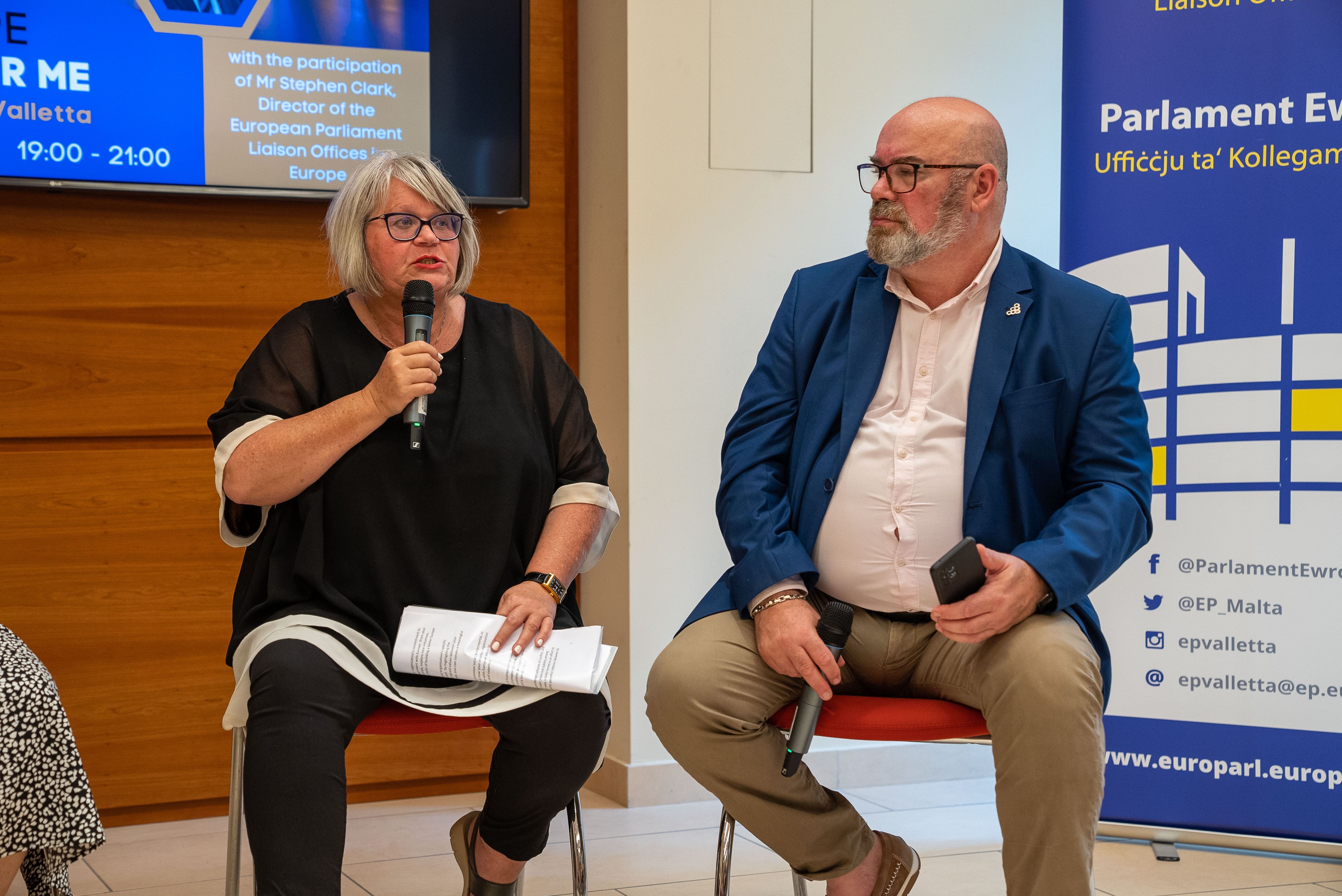 Maria Gabriele Doublesin intervening during the second panel discussion at the "What Europe Means For Me" event