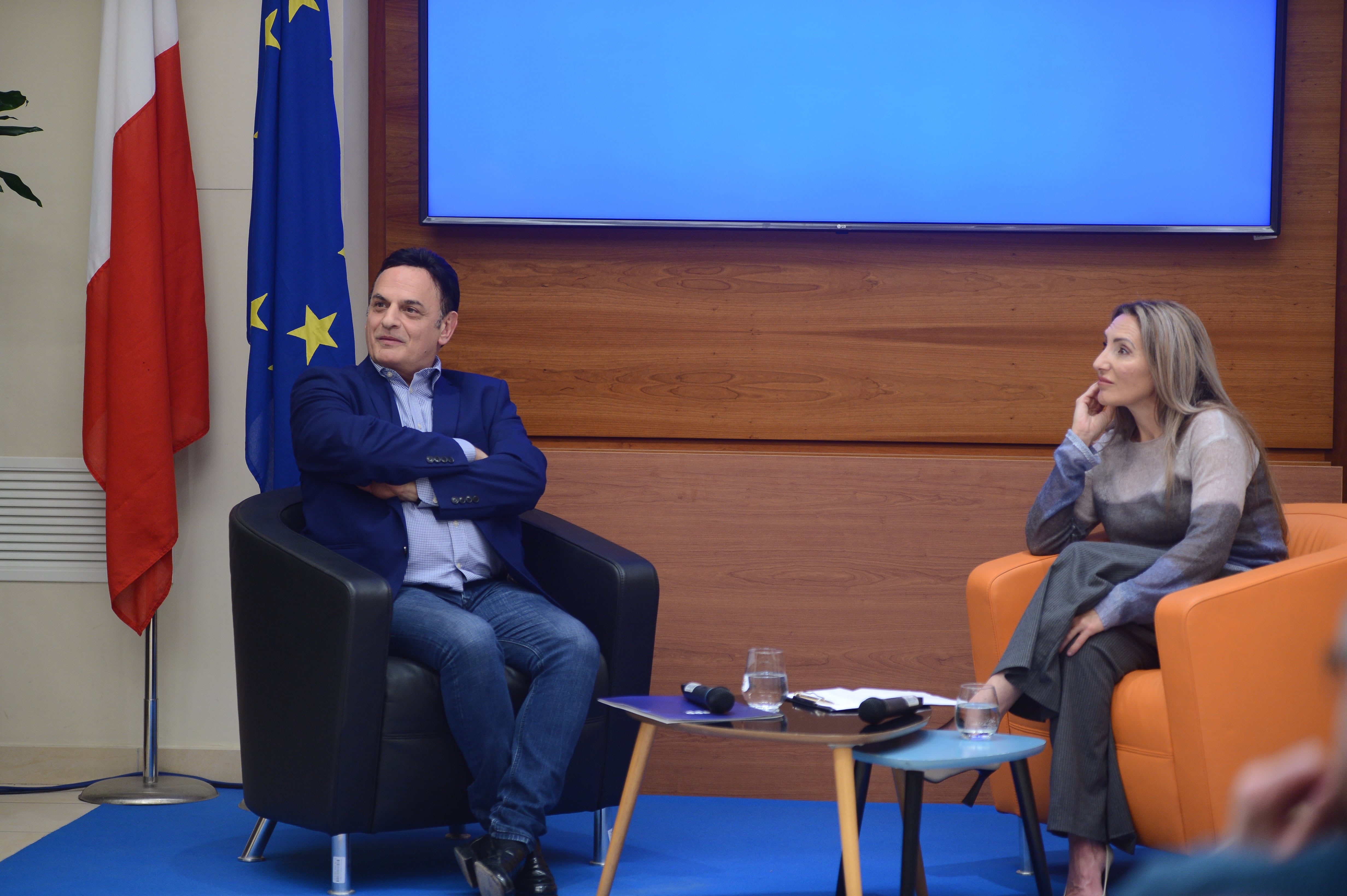 MEP David Casa and Claire Agius Ordway at the public discussion on "Strengthening the Rights of Europeans"