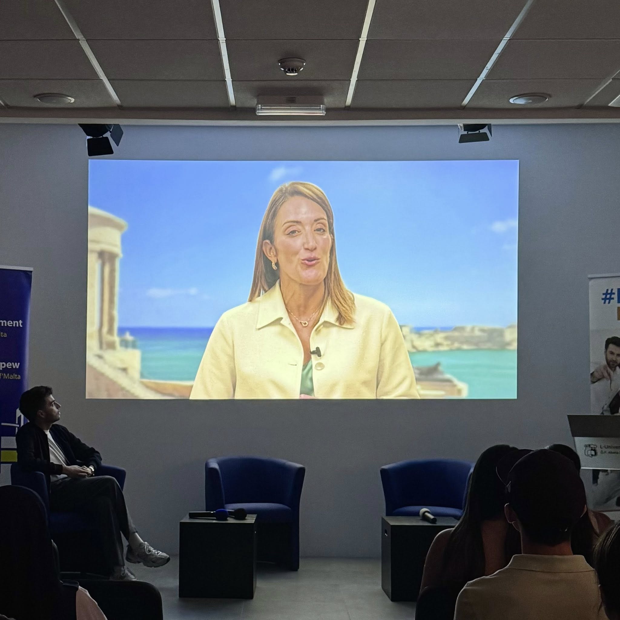 President Roberta Metsola gives video message to students