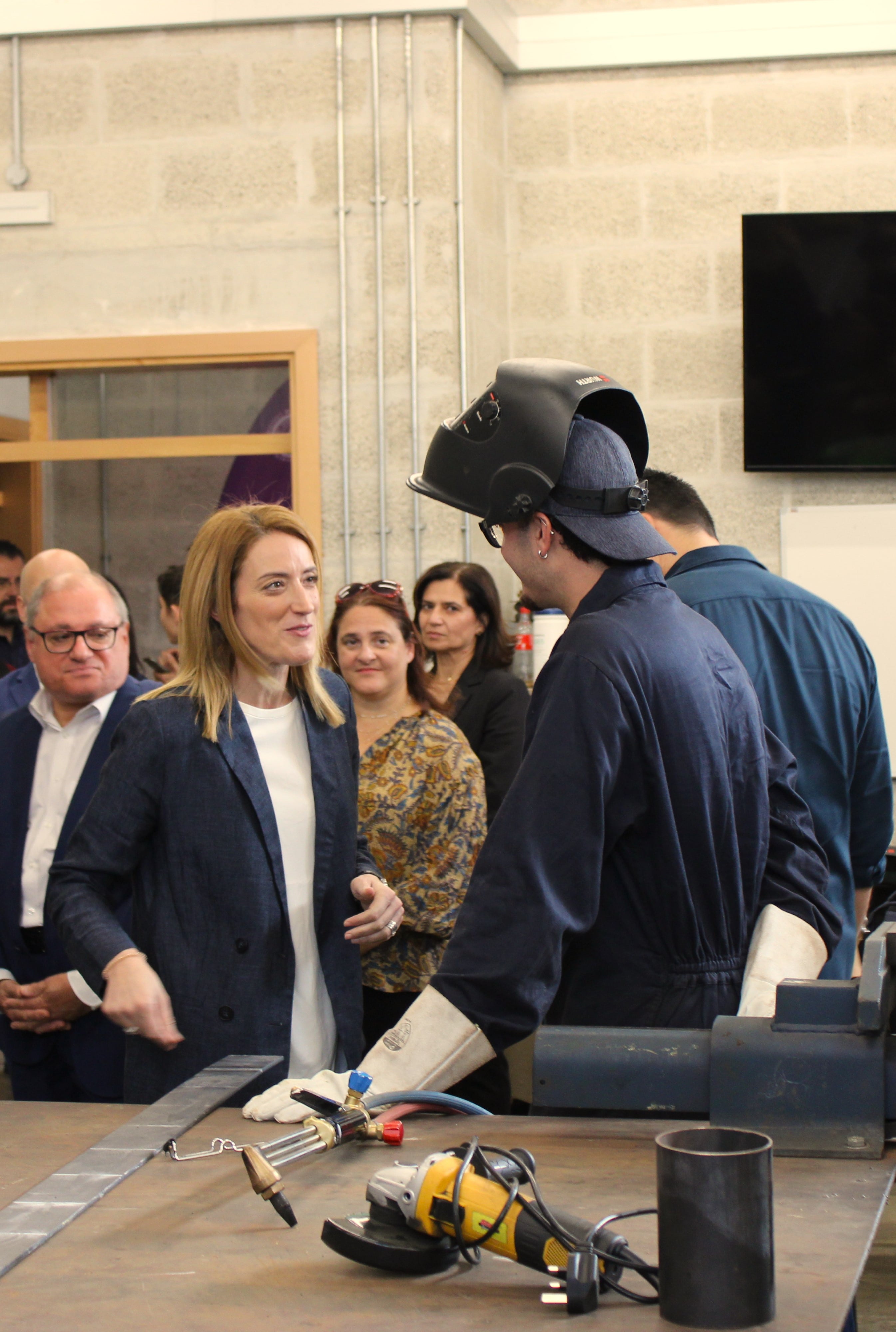 President Metsola with MCAST student during her visit in November 2023